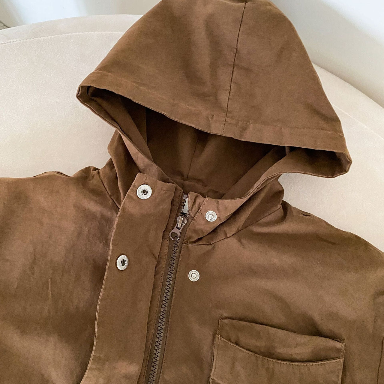 Windbreaker Parka for Kids – Beige/Brown Breathable Cotton, Suitable for 1.5-7 Years