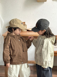 Thumbnail for Windbreaker Parka for Kids – Beige/Brown Breathable Cotton, Suitable for 1.5-7 Years