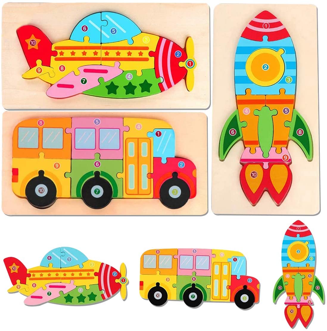 Ecotoys VroomPuzzle | Avontuurlijke ontdekking - Grote Montessori Voertuigen Puzzel