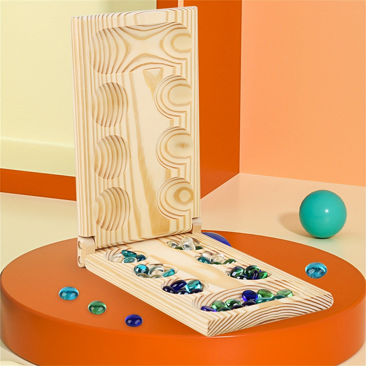 Toystar EcoToys Mancala Game Set | Foldable Wooden Board Game with Multicolor Beads - Family Fun for Kids & Adults - Opvou...