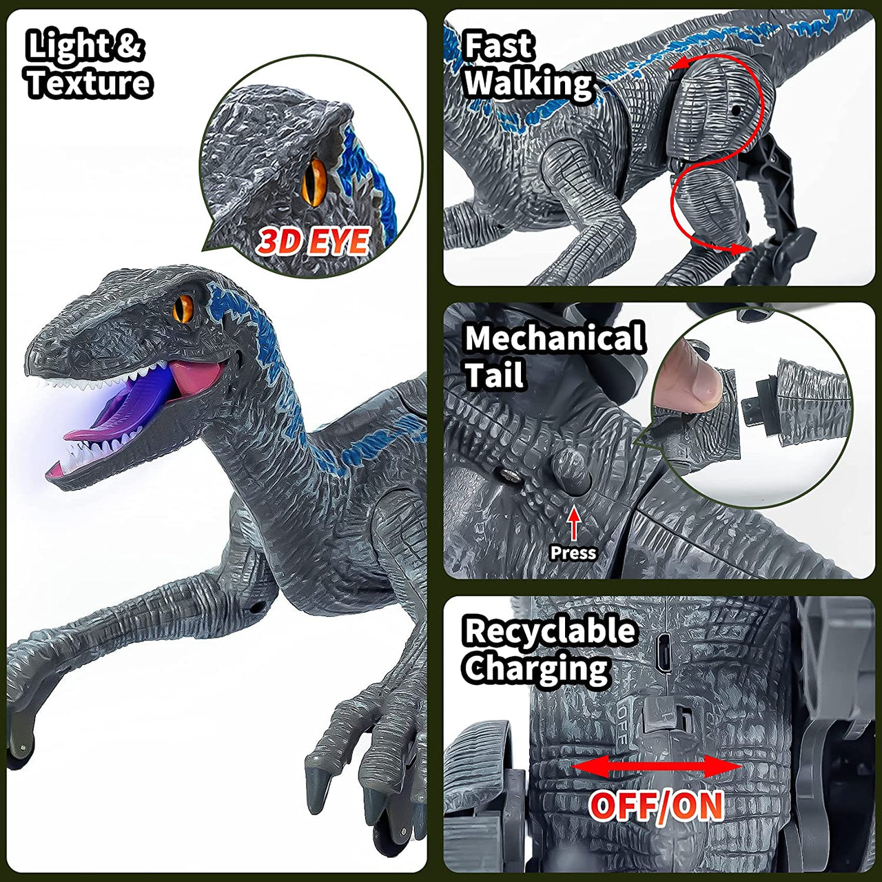 Toystar Remote Controlled Dinosaur | Remote Controlled Dinosaur Raptor for Kids - Remote Controlled Dinosaur | Afstandsbed...