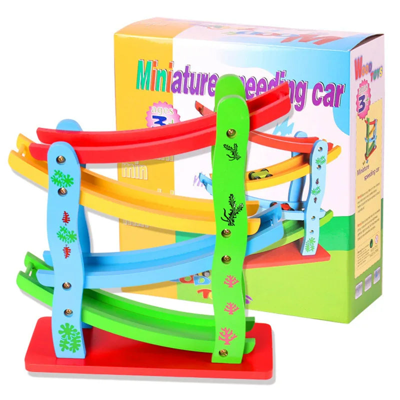 Toystar EcoToys Race & Play | Endless Fun - Colorful Wooden Car Racing Track - Eindeloze Pret - Kleurige Houten Autorennba...