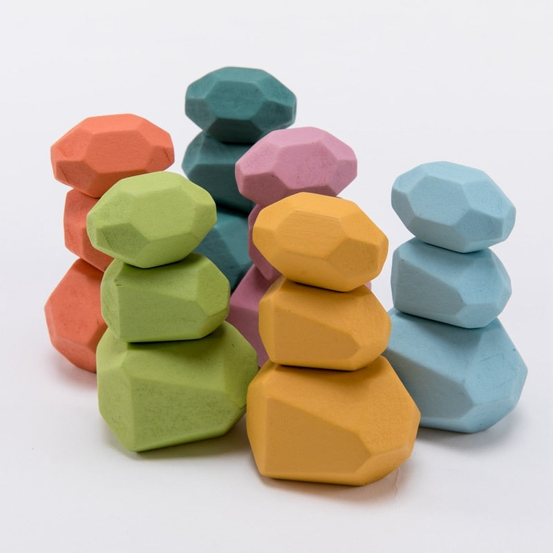 Toystar EcoToys WoodBalance Stones | Develop creativity and balance - 18 wooden building blocks - Ontwikkel creativiteit e...