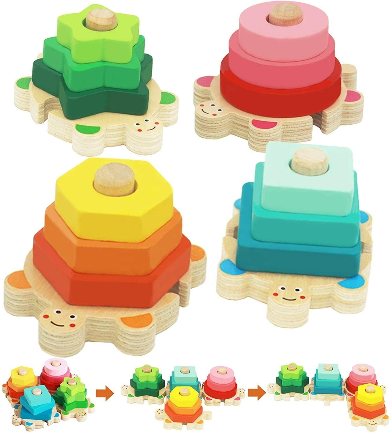 Toystar EcoToys Colorful Turtle Shape Pillars | Educational and Creative - Educational Wooden Toys for Children - Leerzaam...