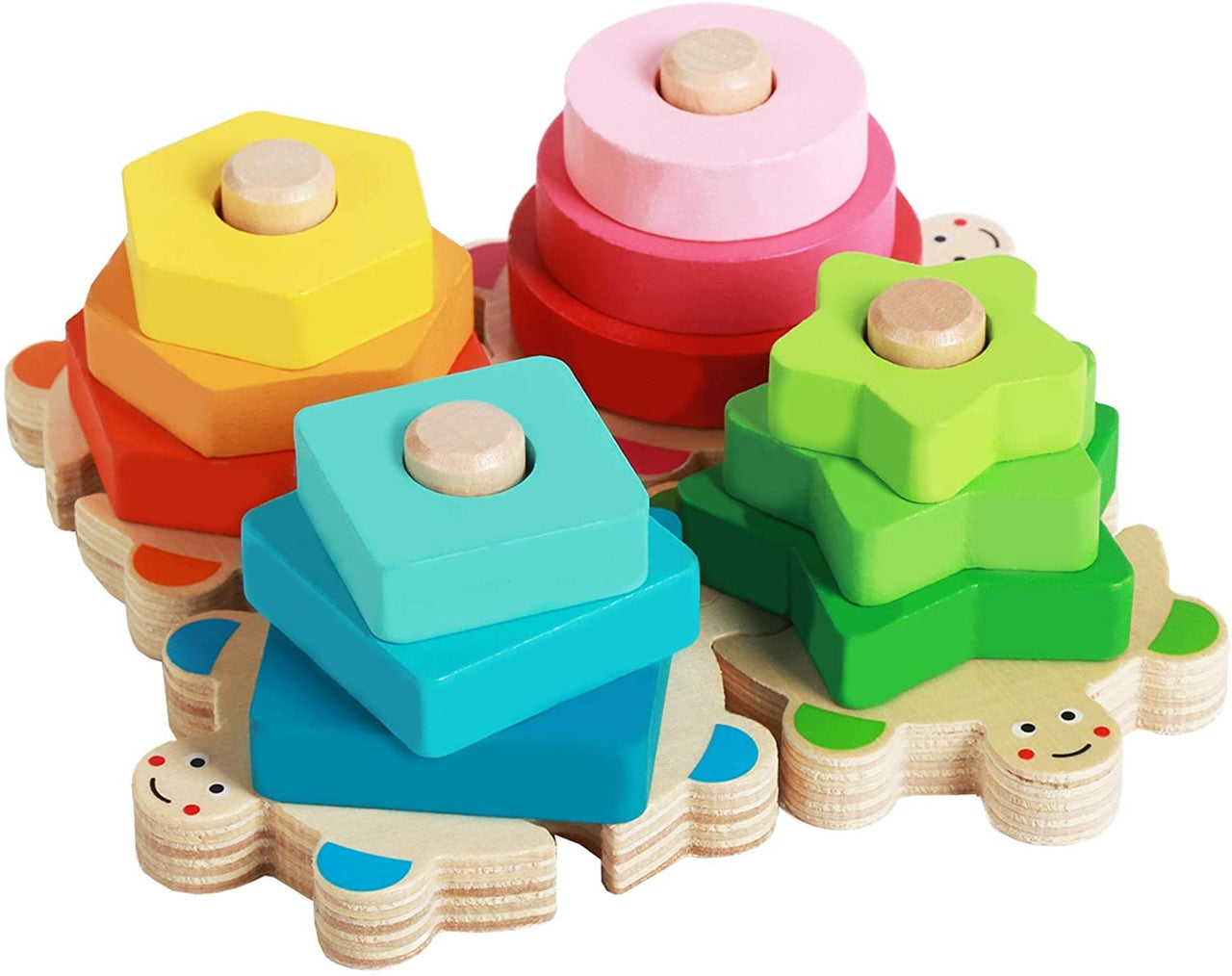 Toystar EcoToys Colorful Turtle Shape Pillars | Educational and Creative - Educational Wooden Toys for Children - Leerzaam...